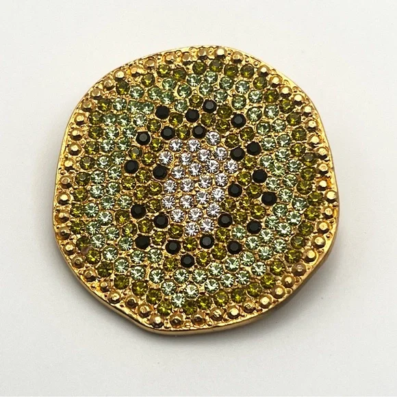 Vintage Carlisle Signed Swarovski Rhinestone Green Gold Kiwi Brooch - Picture 9 of 10